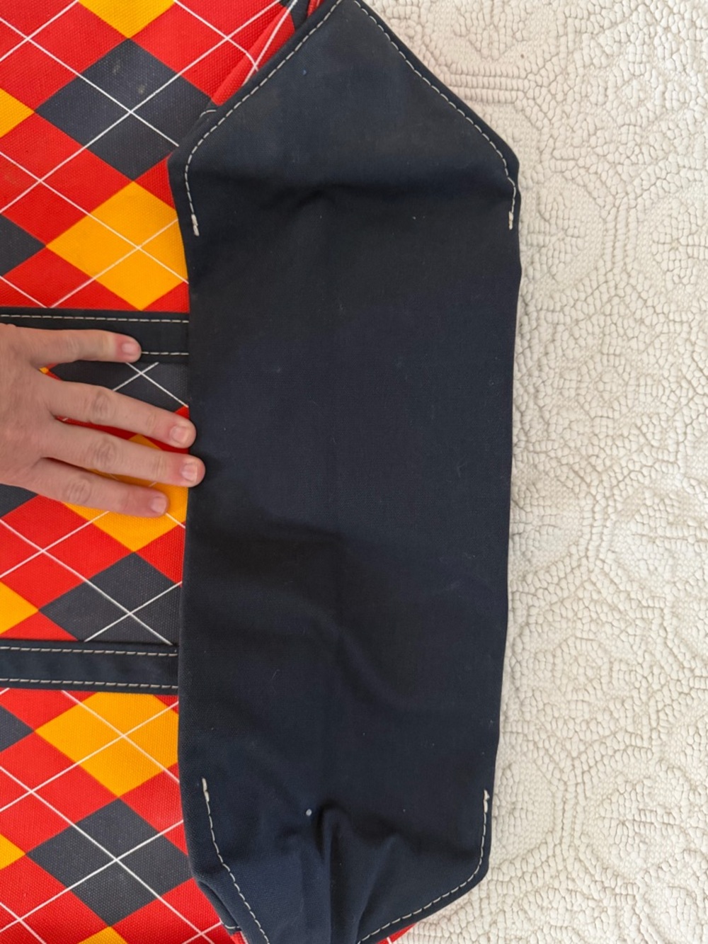 LL Bean Vintage Blue Red Yellow Argyle Large Boat and Tote 100% Cotton Canvas - Picture 9 of 9